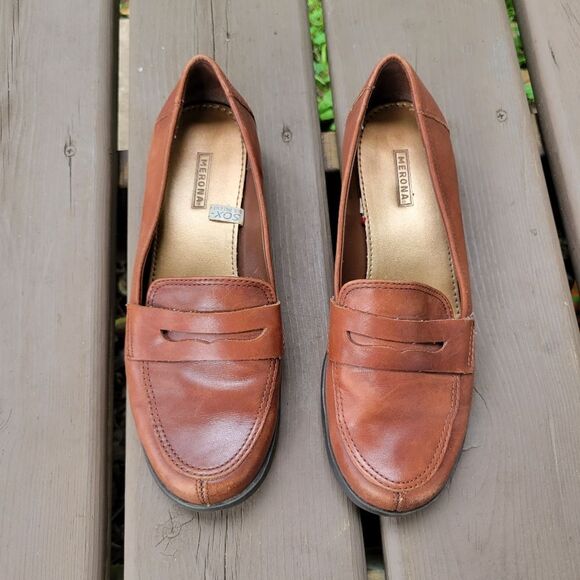 Vintage 90s y2k Brown Leather Moc Toe Moccasins Driving Penny Loafers Flats 7.5 - Picture 4 of 8